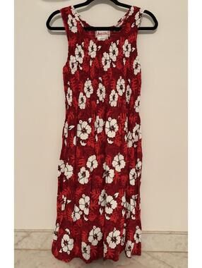 Vintage Y2K Bali Chic Boho Tropical Dress Red Floral Smocked One Size NWOT